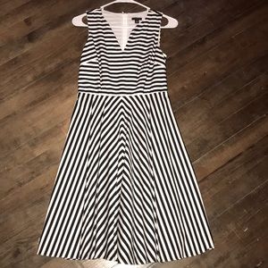 Ann Taylor A-Line Black & White Stripe Dress